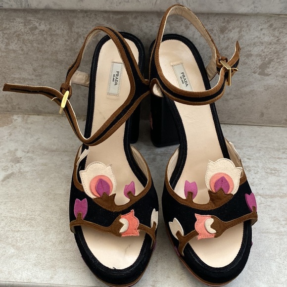 Prada Floral Suede Platform Heels - Picture 6 of 8